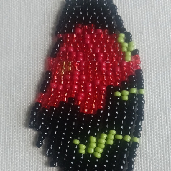 Handcrafted Beaded Earrings - Red and Black - Picture 5 of 5